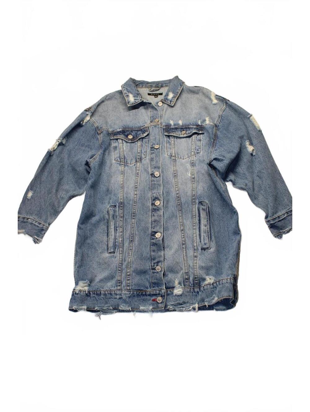 Fiore Oversized Distressed Denim Jacket Blue Longline Boyfriend